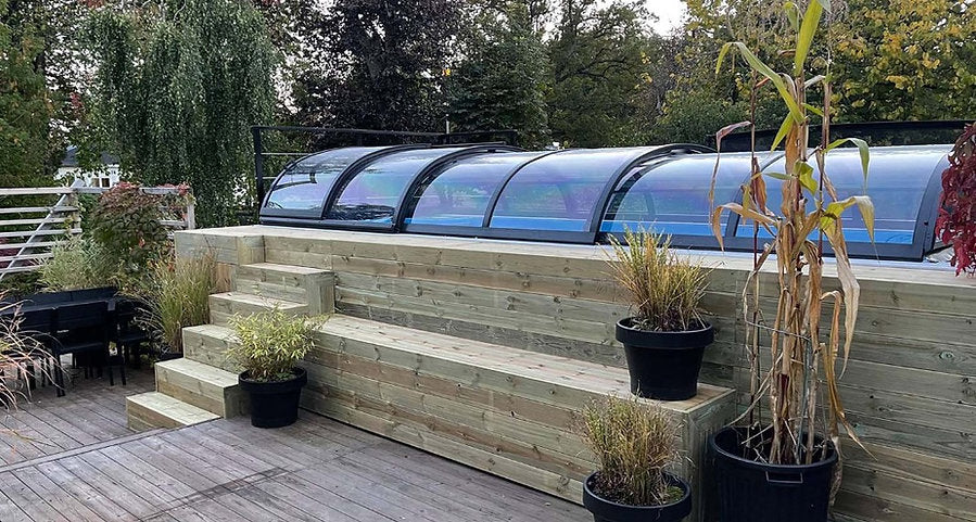 Piscina de contêineres 6,11 x 2,5m prontos para uso com telhado, pacote premium