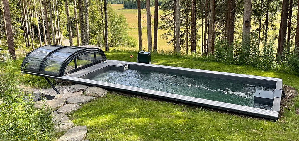 Piscina de contêineres 6,11 x 2,5m prontos para uso com telhado, pacote premium
