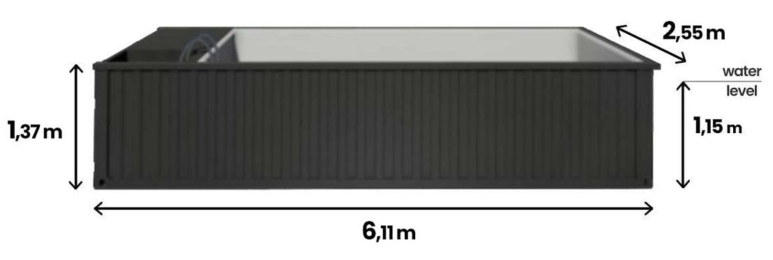 Piscina de contêineres 6,11 x 2,5m prontos para uso com telhado, pacote premium