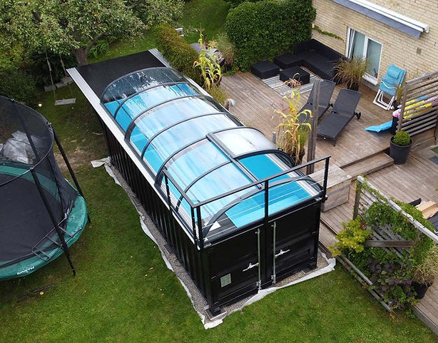 Piscina de contêineres 6,11 x 2,5m prontos para uso com telhado, pacote premium