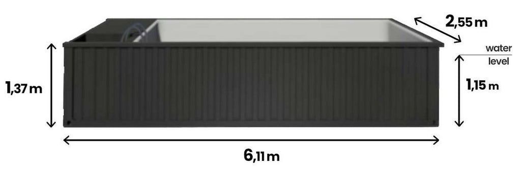 Container de piscina 6,2mx 2,5m pronto para uso, pacote de conforto