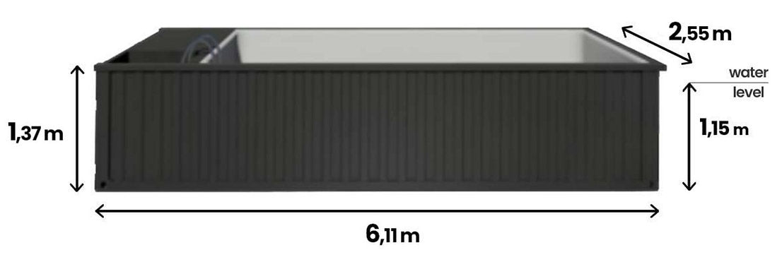Container de piscina 6,2mx 2,5m pronto para uso, pacote de conforto