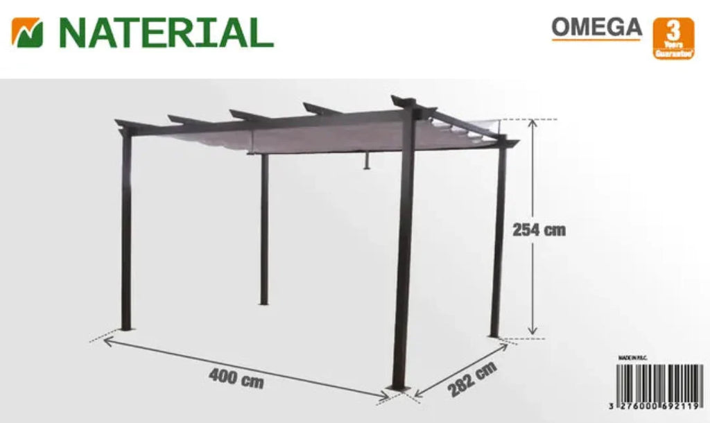 Pérgola de alumínio NATERIAL OMEGA CINZA ESCURO 2,85X4M